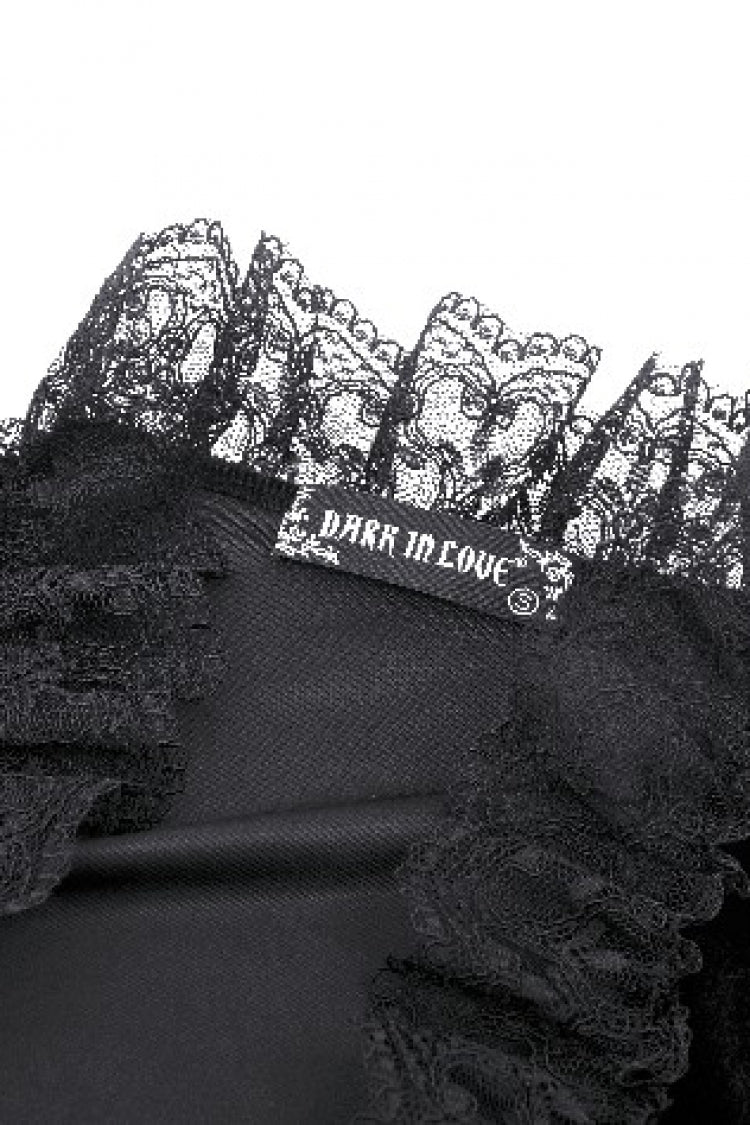 Black Long Puff Flared Sleeves Ruffled Lace Spliced Velvet Women's Gothic Cape