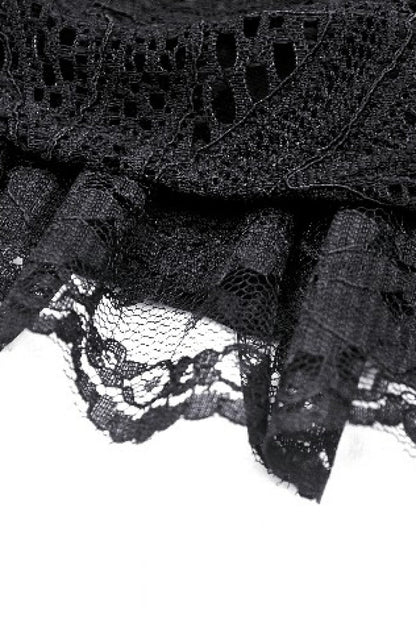 Black Faux Leather Spliced Lace Lace-Up Women's Punk Mini Skirt
