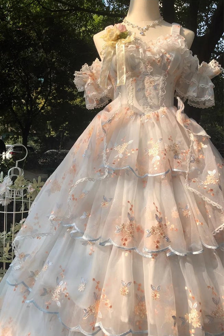 Apricot [Diana's Flowers] Sleeveless Multi-Layered Ruffle Hanayome Bowknot Lace Sweet Gorgeous Lolita Jsk Dress