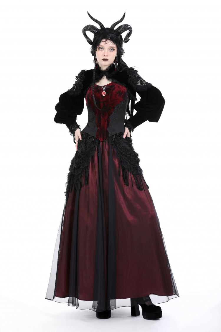 Black Long Lantern Sleeves Lace Spliced Velvet Women's Gothic Cape