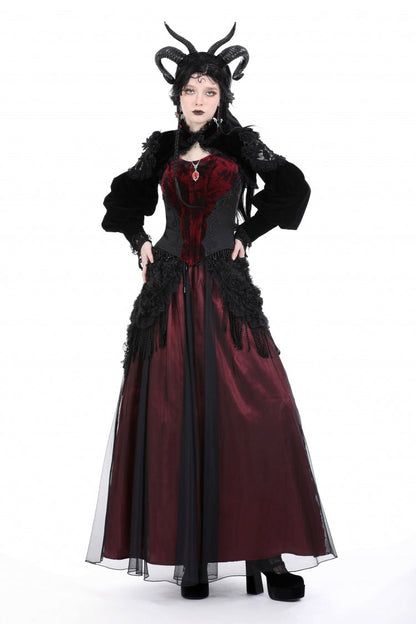 Black Long Lantern Sleeves Lace Spliced Velvet Women's Gothic Cape