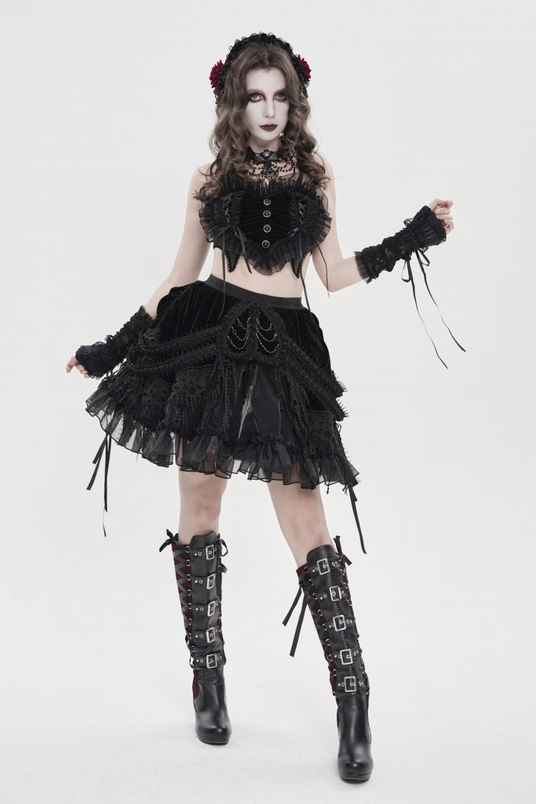 Black Multi-Layered  Tassels  Chain-Decorated Women's Gothic Skirt