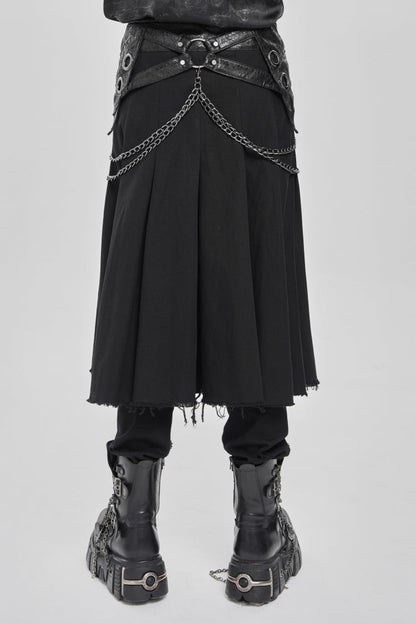 Black Buckle Chain Eyelet Men's Punk Skirt