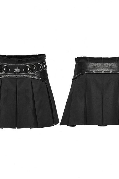 Black Cut-Out Women's Punk Eyelet Pleated Skirt