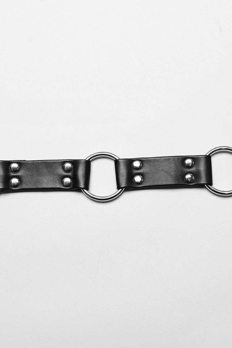 Black Buckle Ring Faux Leather Women's Steampunk Adjustable Choker Harness
