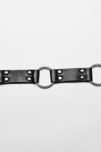 Black Buckle Ring Faux Leather Women's Steampunk Adjustable Choker Harness