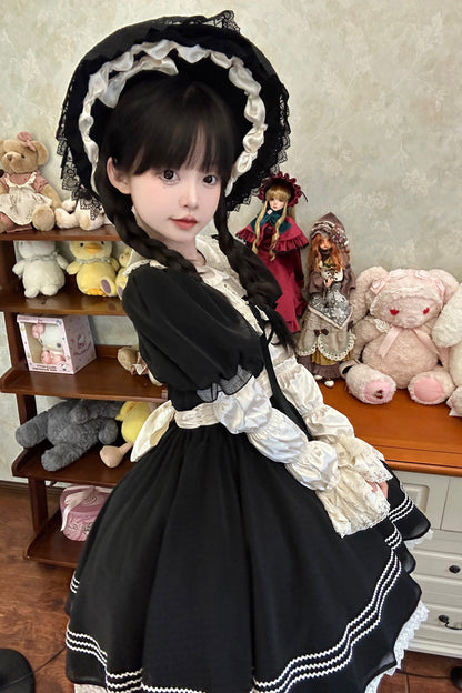 Black Doll Collar Short Sleeves Lace Daily Sweet Elegant Princess Lolita Dress