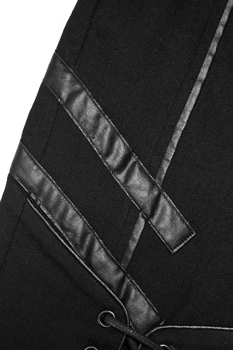 Black Faux Leather Stitching Lace-Up Slim Skinny Women's Punk Jeans Pants