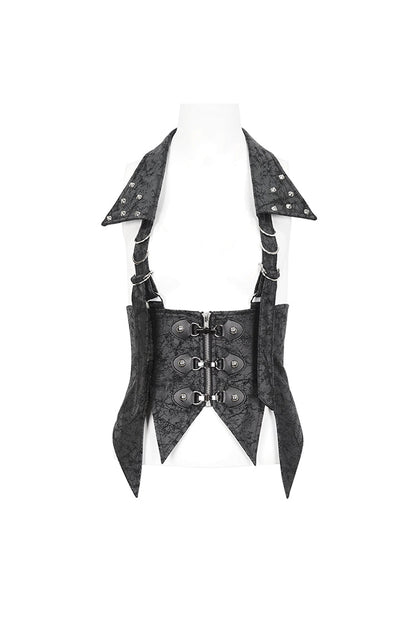 Black Irregular Lace Up Women's Gothic Vest With Detachable Collar
