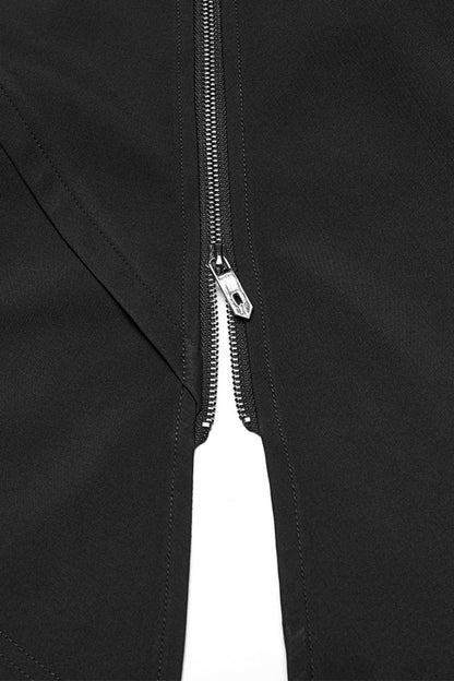 Black Irregular Hooded Buckle Straps Men's Punk Cloak