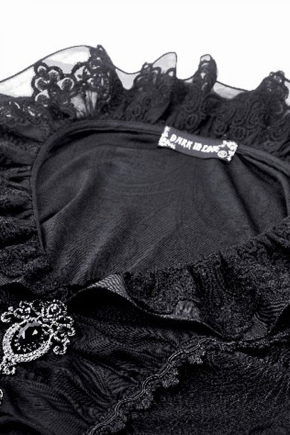 Black Lace Ruffled V Stand Collar Long Flared Sleeves Jacquard Women's Gothic Blouse