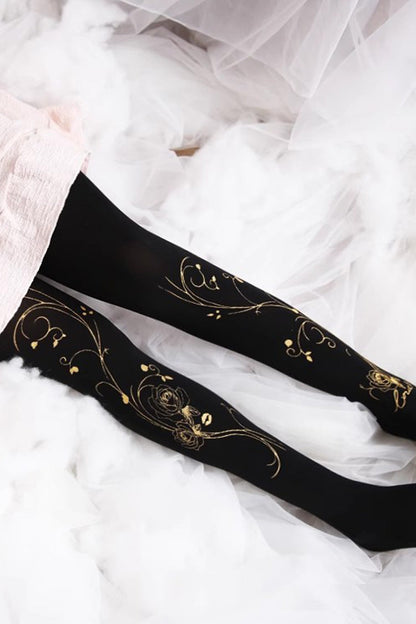 Black Hot Stamping Print Sweet Lolita Pantyhose 13 Styles