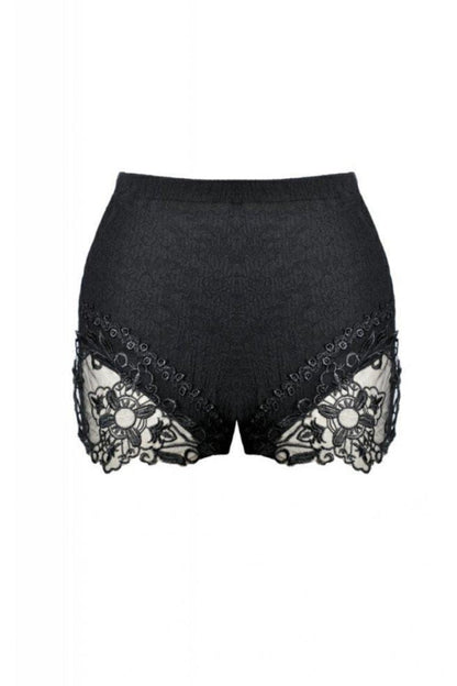 Black Floral Lace Sides Women's Gothic Short Leggings