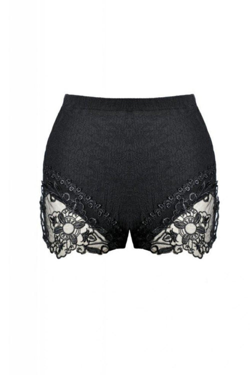Black Floral Lace Sides Women's Gothic Short Leggings