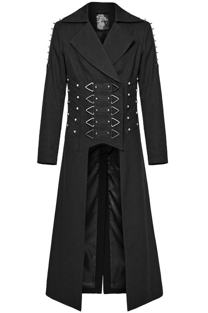 Black Lapel Collar Slim Studded Men's Punk Coat
