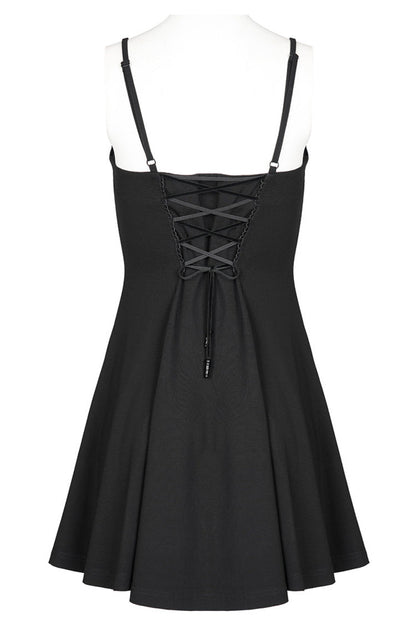Black Bat Fleece Embroidered Sun Gothic Suspender Women's Dress