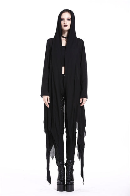 Black Long Sleeves Women's Grungy Gothic Vintage Hooded Coat
