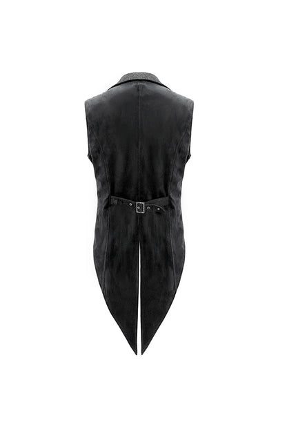 Black Fake Two Piece Leather Embroidered Swallow Tail Hem Men's Gothic Waistcoat