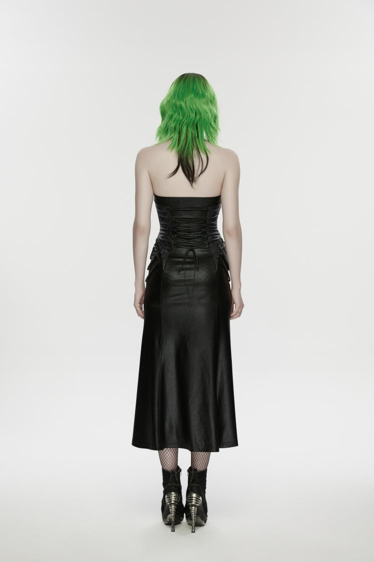 Black Halterneck Sleeveless Lace-Up Slim Buckled Women's Punk Dress
