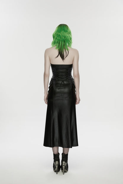 Black Halterneck Sleeveless Lace-Up Slim Buckled Women's Punk Dress