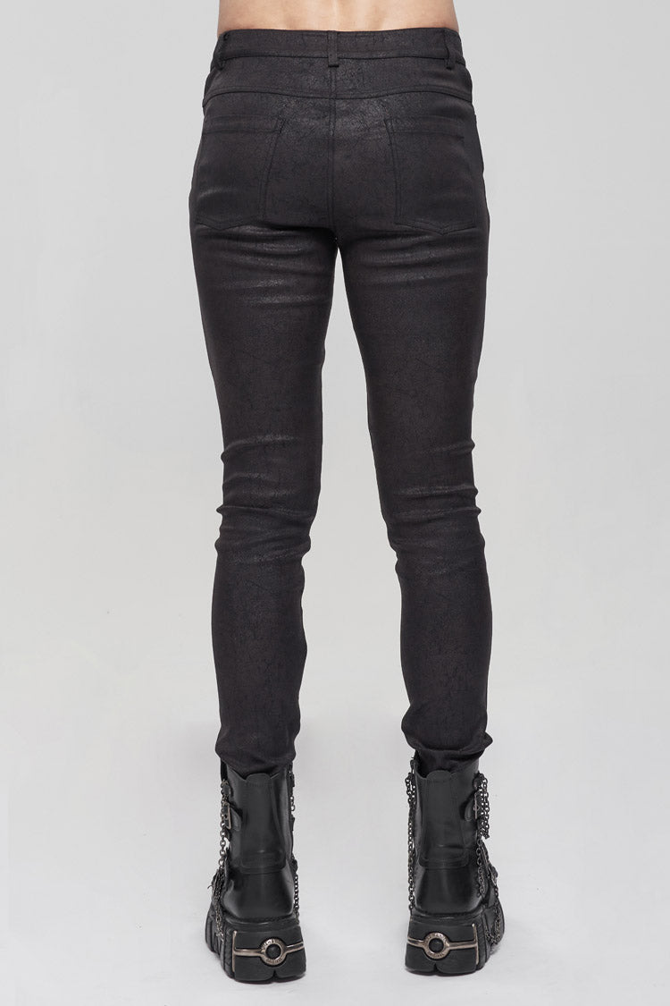 Black Basic Funds Metal Pentagram Crackle Punk Slim Men's Pants