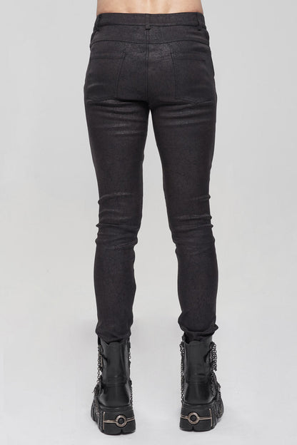 Black Basic Funds Metal Pentagram Crackle Punk Slim Men's Pants