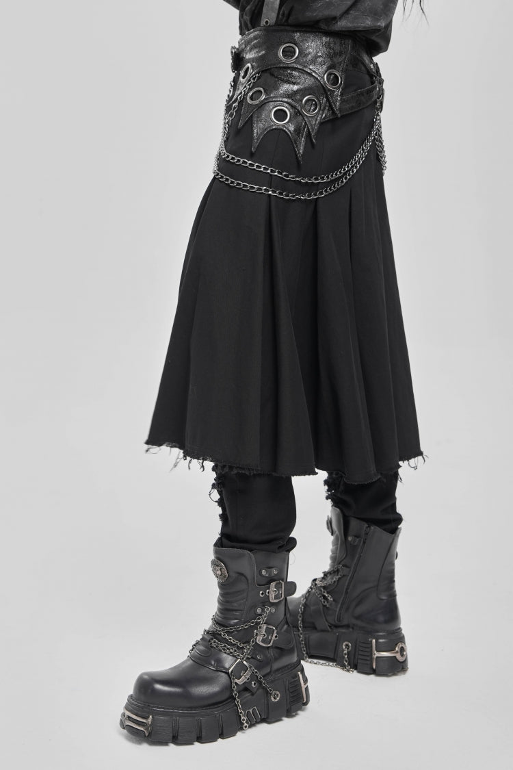 Black Buckle Chain Eyelet Men's Punk Skirt