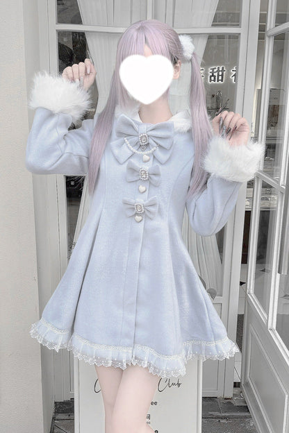 Aqua Long Sleeves Bowknot Rabbit Ears Detachable Hooded Japanese Jirai Kei Coat