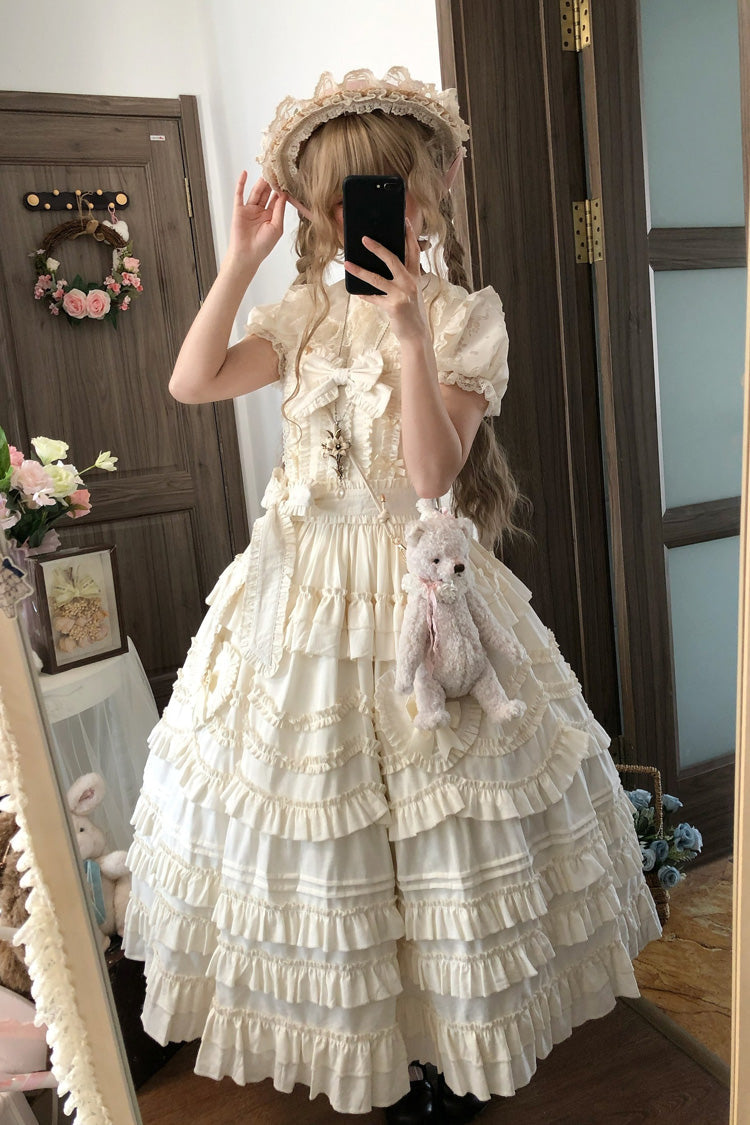 Apricot [Heart In Love] Multi-Layered Ruffled Bow Sweet Lolita Jsk Dress