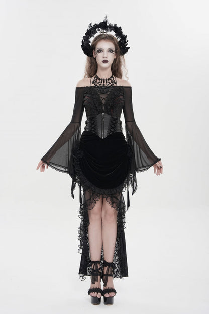 Black Crochet Lace-Up Slim Zippered Women's Gothic Accessory Zip Girdle
