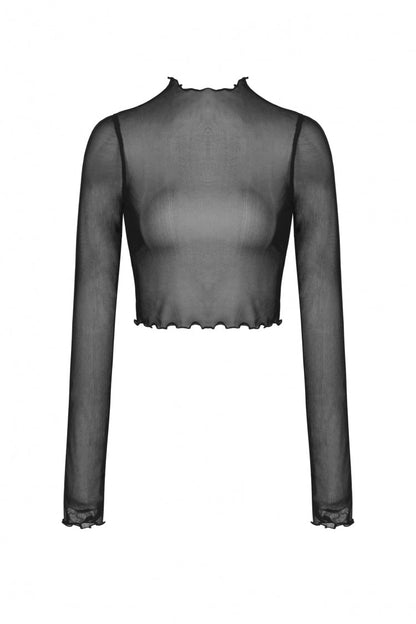 Black Long Sleeves Irregular Sheer Mesh Women's Daily Gothic Top