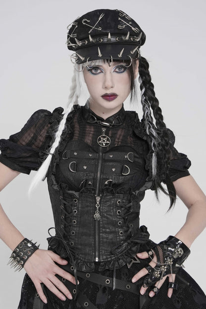 Black Bow Lace-Up Slim Zippered Women's Gothic Swallow-tailed Vest