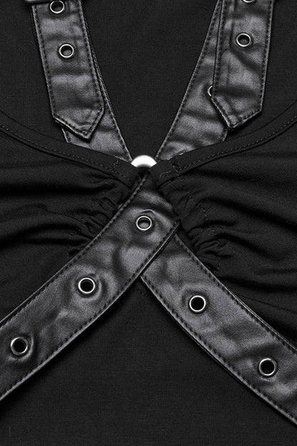 Black Halterneck Sleeveless Buckle Strap Women's Punk Vest