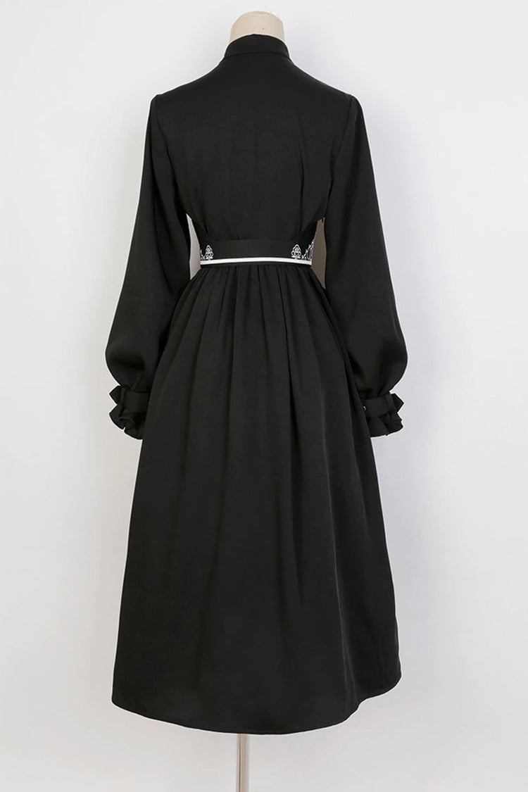 Black Mysterious Long Sleeves Chinese Style Single Breasted High Waisted Print Hanfu Dress