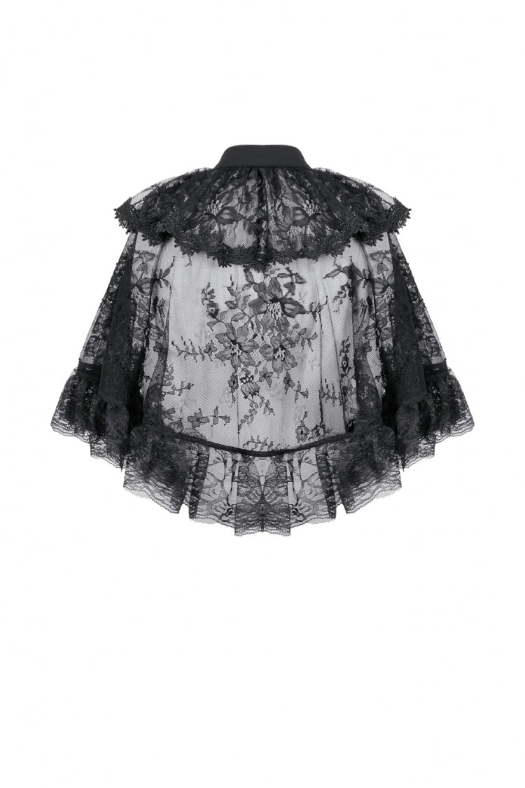 Black Bouble-Breasted Floral Lace Women's Gothic Cape