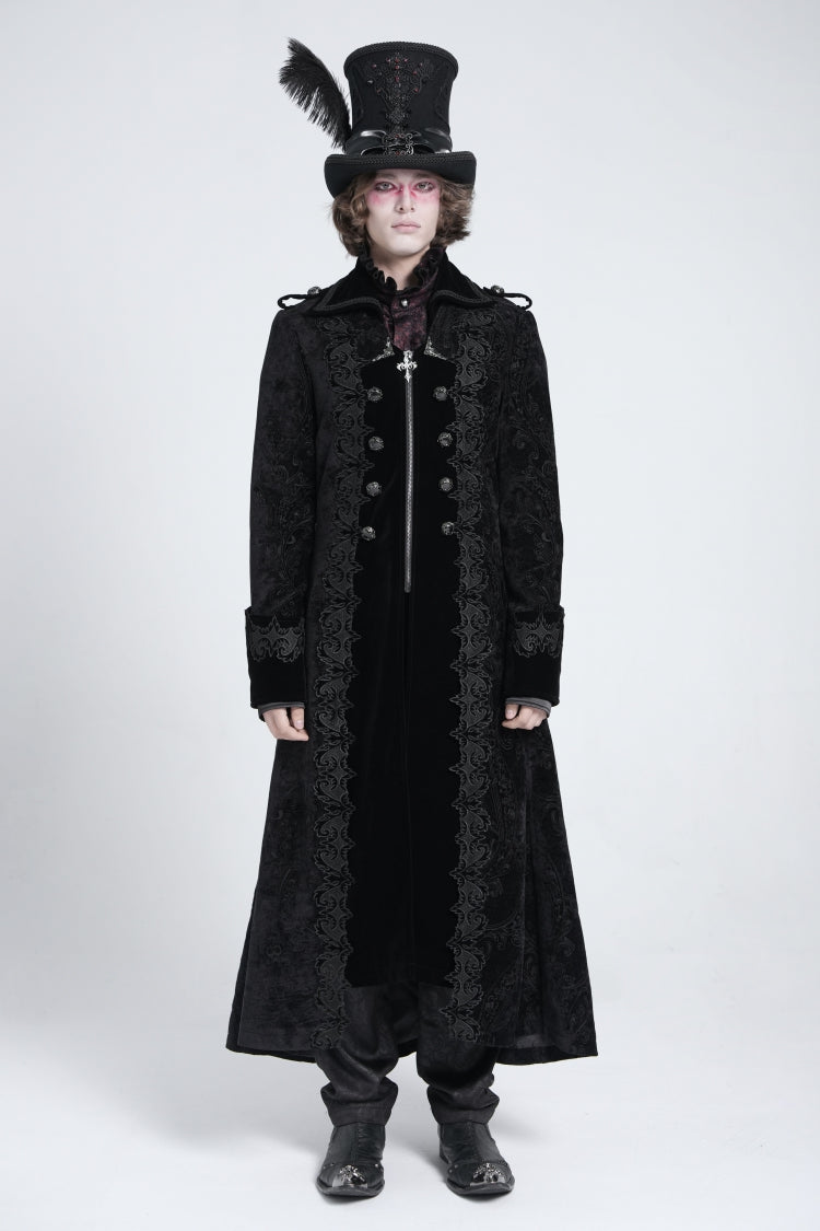 Black Lapel Collar Embroidery Zipper Men's Gothic Handsome Coat