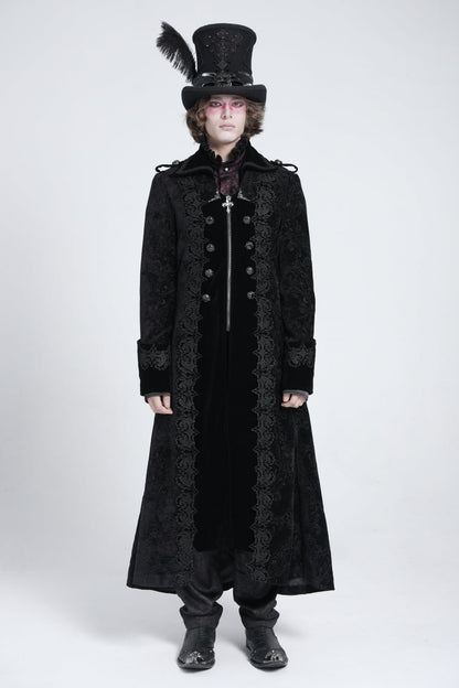 Black Lapel Collar Embroidery Zipper Men's Gothic Handsome Coat