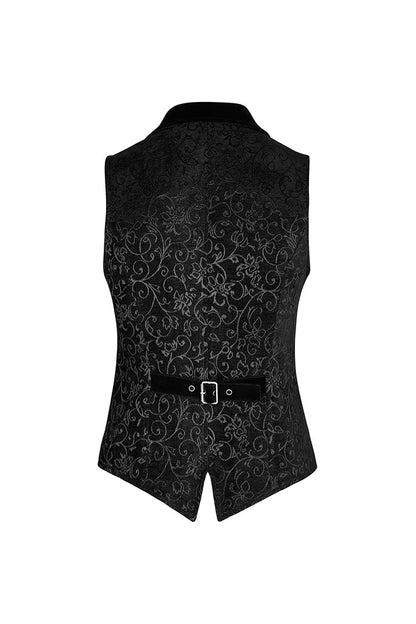 Black Jacquard Velvet Gothic Vintage V Collar Print Mens Vest
