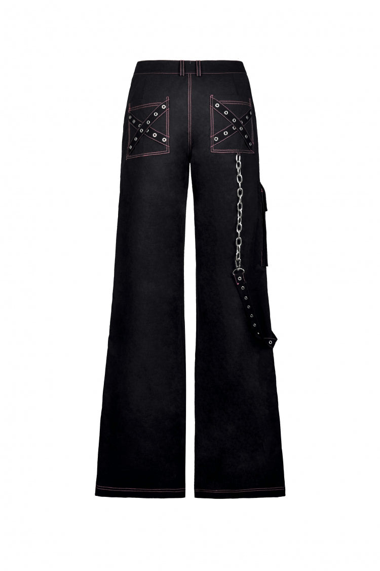 Black Dangerous Bear Chain-Decorated Women's Grunge Bell Bottom Pants