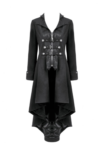 Black Lapel Collar Long Sleeves Lace-Up Irregular Bouble-breasted Buckle-up Women's Gothic Coat