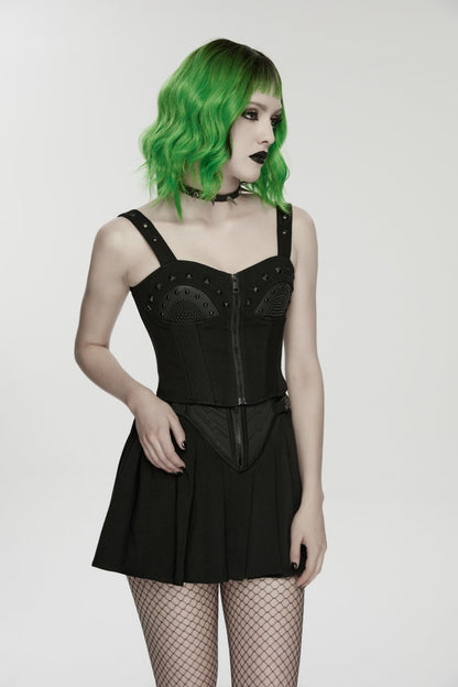 Black Lace-Up Slim Studded Zippered Eyelet Women's Punk Cool Corset