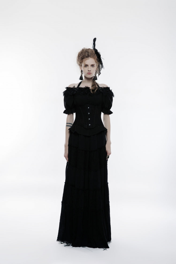 Black Halterneck Jacquard Lace-Up Women's Breast Support Gothic Vest