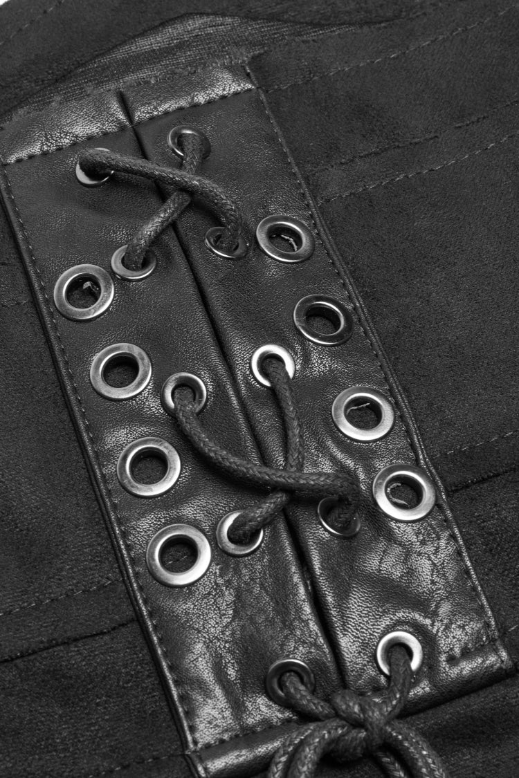 Black Metal Buckle PU Leather Buckle Lace-Up Sheer Women's Steampunk Long Skirt