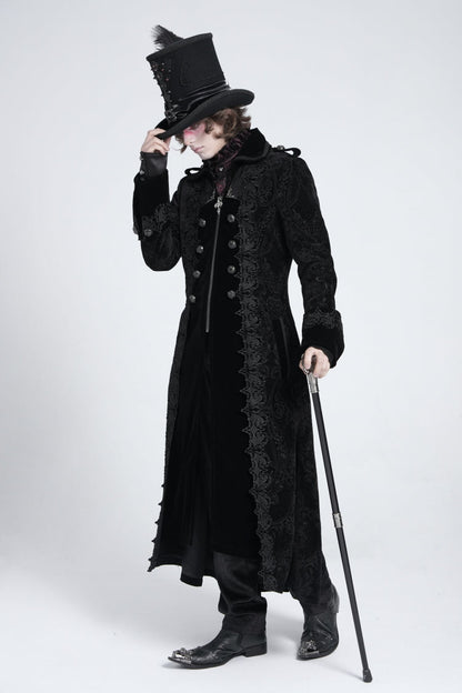 Black Lapel Collar Embroidery Zipper Men's Gothic Handsome Coat