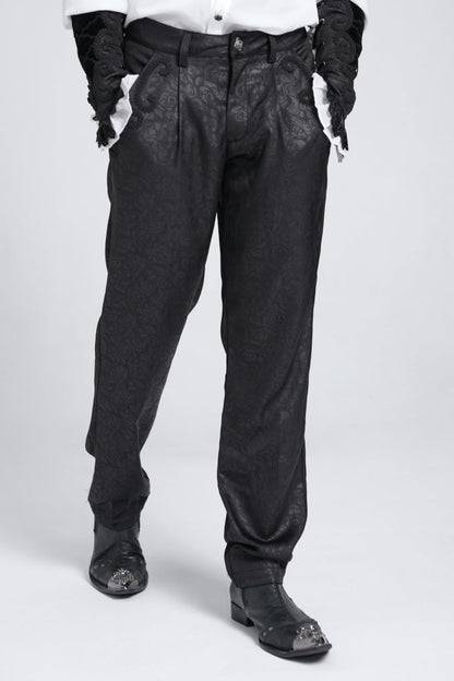 Black Floral Print Embroidery Men's Gothic Suit Pants