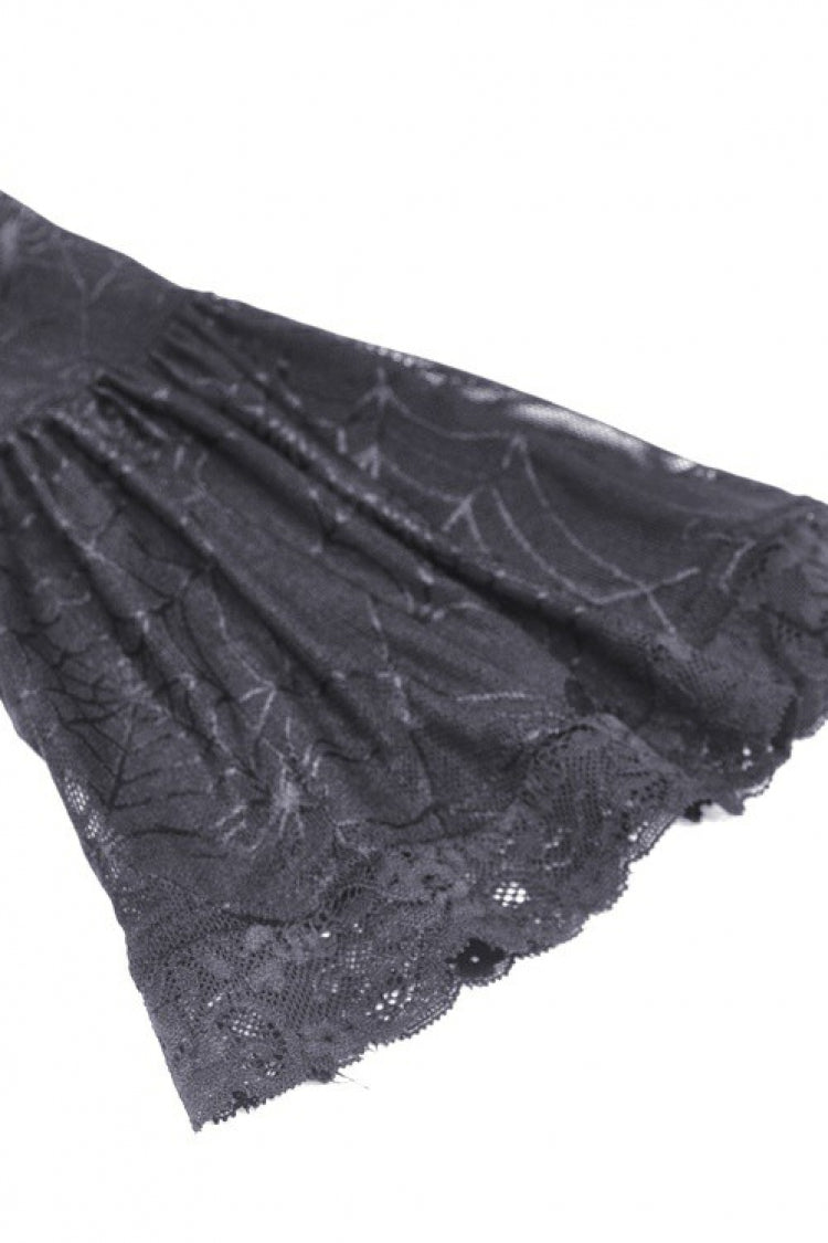 Black Long Puff Sleeves High Low Irregular Multi-Layered Lace Women's Gothic Velvet Dress