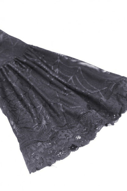 Black Long Puff Sleeves High Low Irregular Multi-Layered Lace Women's Gothic Velvet Dress