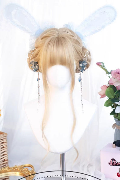 Almond Blonde Long Wavy Blunt Bangs Daily Sweet Lolita Wig