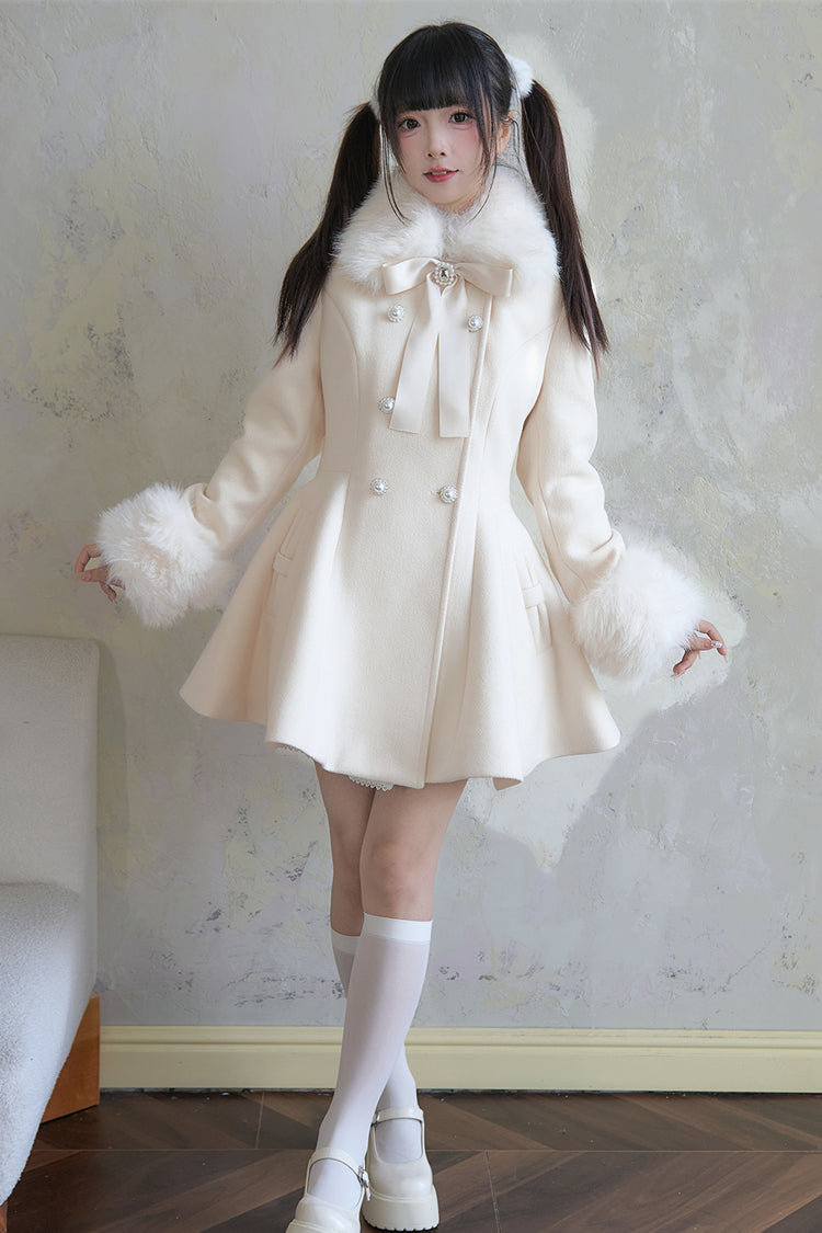 Apricot Double-Breasted Long Sleeves Bowknot Japanese Sweet Lolita Coat