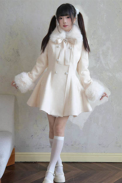 Apricot Double-Breasted Long Sleeves Bowknot Japanese Sweet Lolita Coat